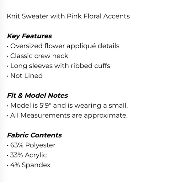 NEW! Umgee Blush and Fuchsia Floral Sweater - Picture 5 of 5